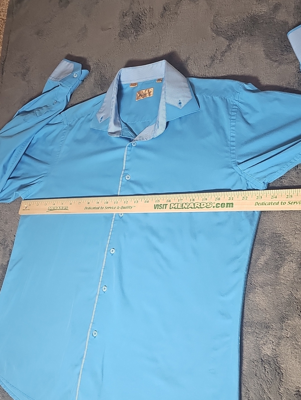Vintage 70s Mister D Men's 2XL Blue Contrast Collar Disco Mod Shirt 45-46 - Picture 6 of 9
